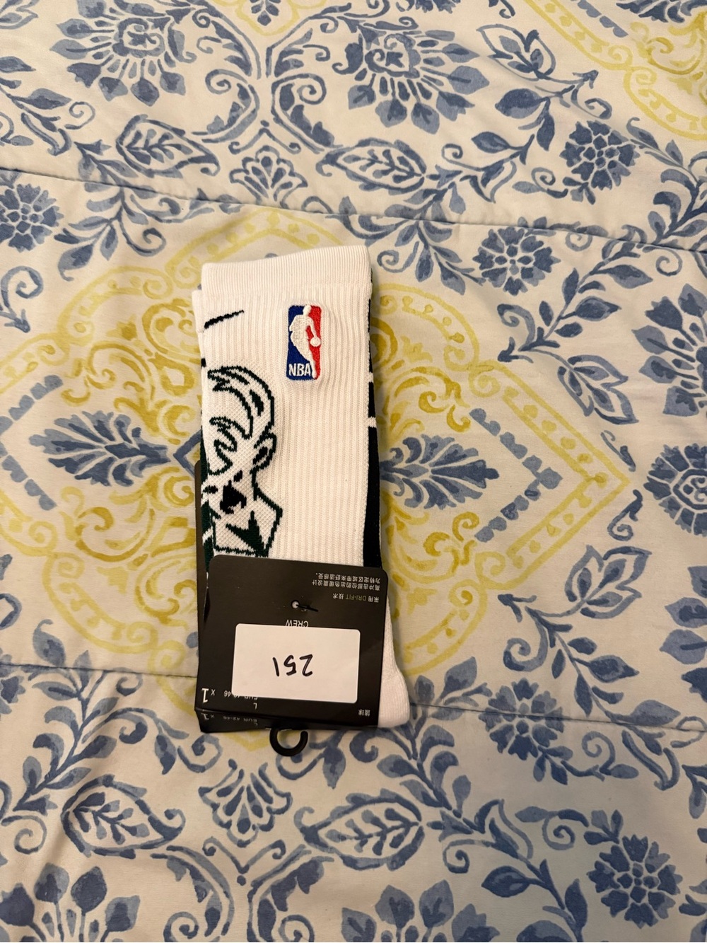 NBA Milwukee Bucks White and Green Men's Crew Socks with Logo